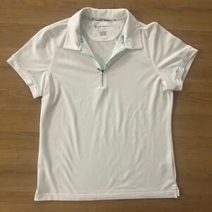 Oxford Golf Womens White Short Sleeve Quarter Zip Polo Shirt Size L